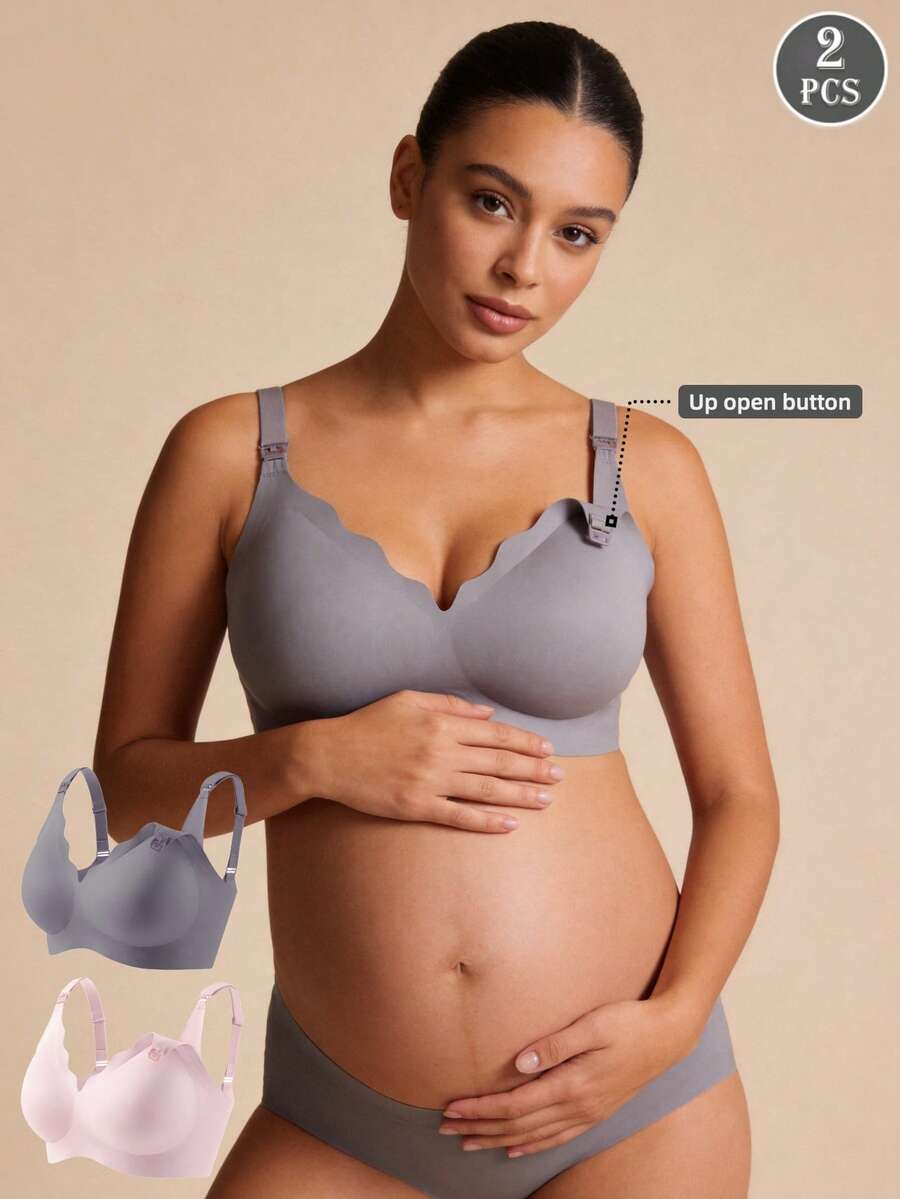 2 Pcs Pregnant And Postpartum Nursing Bra For Women, Lifting Without Steel Ring, Anti Sagging Front Opening Bra - Multicolor - View 1