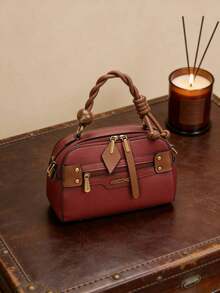 Boston Tote Pillow Bag, New Style, Super Soft, Large Capacity, Crossbody, Women's Bag - Burgundy - View 1