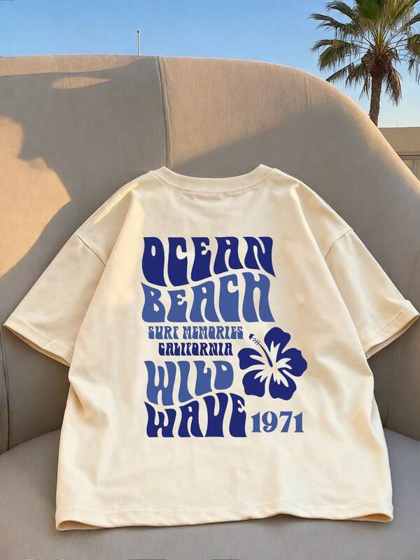 Kurzärmeliges T-Shirt für Teenager Mädchen, Hawaii Hibiskus Kalifornien Surf Retro Muster, Mädchen Alltagskleidung, Lässig Rundhals personalisiertes Oberteil, geeignet für Frühling und Sommer