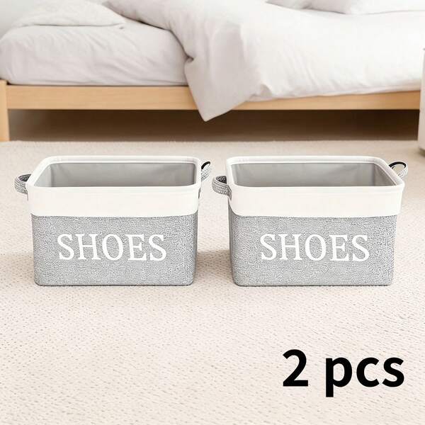 2pcs Shoe Basket Space-Saving Organizer, Large Capacity Fabric Shoe Storage Bin With Handle, Flodable Decorative Shoe Basket For Entryway, Hallway, Entryway, Decor Living Room
