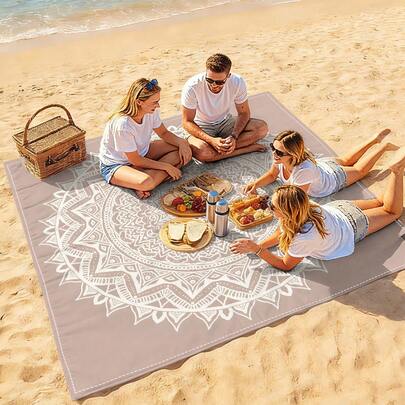 1pc New Outdoor Waterproof Anti-Sand Digital Printed Picnic Mat/Beach Towel, Fashionable And Fresh Pattern, Suitable For Outdoor Camping And Picnics (100g Fabric Weight)