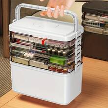 Large Capacity Medicine Storage Box For Home And Travel, Featuring A Portable Pill Organizer, Sturdy Adjustable Dividers, Moisture-Resistant Lid, Safety Handle, And Convenient Design For Organizing Pills, Vitamins, And Supplements (White) - Xem 4