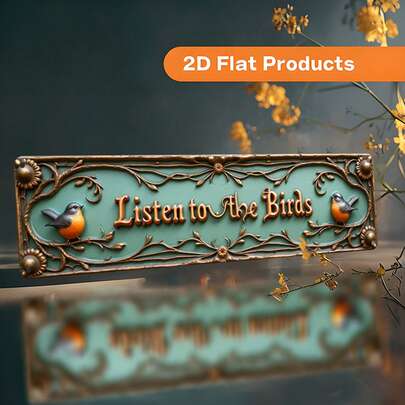 1pc 2D Flat, Vintage Mint Green With Bird Branch Floral Metal Wall Decor - Rustic Turquoise Aluminum Plaque With Ornate Leaf Frame, Easy To Install Farmhouse Decoration For Office, Porch - Durable Gift For Bird Lovers, Home