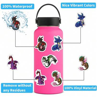 50pcs Dragons Stickers, For Water Bottle, Laptop, Phone, Bike, Car, Computer, Stationery, Gift Bags, Envelope Seals, Party Decoration