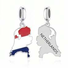 1 Piece 925 Sterling Silver Netherlands Map Pendant Bead, Flag Enamel Charm DIY Unisex European Jewelry Gift - Silver - View 6