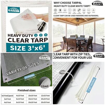 - Lona blanca transparente de 3'x6' pies, resistente, impermeable, 12 mil con ojales o bridas para invernadero pequeño para exte