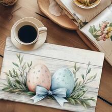 4pcs Easter Themed Placemats, Featuring Minimalist Easter Egg Patterns And Floral Designs, Suitable For Party Dining, Holiday Decor And Easter Decoration. Size: 30x45cm, Applicable For Seasonal Home Decor, Holiday Table Decor, Farmhouse Style, Washable Placemats Holiday Table Decor And Home Entertainment. An Ideal Gift. - Multicolor - View 7