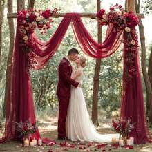 1件/2件 600厘米 酒红色雪纺花卉拱门帘布，婚礼仪式接待背景装饰 - 婚禮拱門垂飾布料 - 查看 4