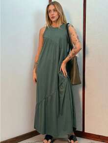 Women Long Dresses - Olive Green - View 1
