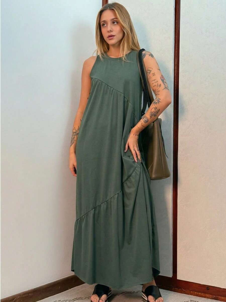 Women Long Dresses - Olive Green - View 1