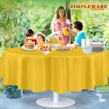 Premium Yellow Plastic Table Cloth Disposable (6 Pack) Round Tablecloth (84in) Party Table Cloths Disposable, Table Cloth Round Cover Any Table Up To 6 Feet - Yellow + 6 Pack 84" Round - View 6