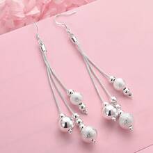 1 Pair 925 Sterling Silver Plated Exquisite Tassel Beaded Earrings - Stylish And Charming Party Gift Accessories Jewelry - Silver - View 1