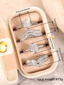 4 piezas/Set Anillos de mujer con circonita cúbica con caja de regalo, adecuado para boda, compromiso, aniversario, fiesta, regalo del Día de San Valentín - 1# - Ver 5