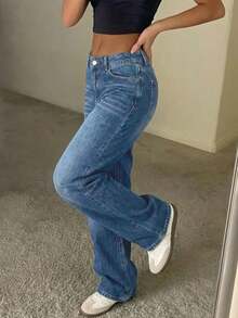 Women's Vintage Loose Stacked Straight Leg Jeans Spring Casual - Medium Wash - View 5
