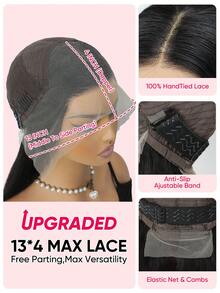 Brazilian Long Silky Straight Human Hair Wigs With Air Bangs 13x4 Lace Frontal Fringe Wig For Women Real Hair Lace Front Wigs Pre Plucked 16-34 Inches - SNatural - Xem 7