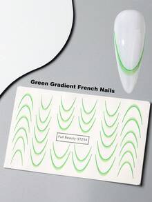 2pcs Green Ombre French Line Nail Stickers, Minimalist Wave Design Spring Nail Art Foil Decals - Green - View 6