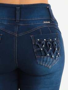 Butt Lift High Waist Stretch Skinny Jeans Dark Wash - Multicolor - View 9