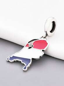 1 Piece 925 Sterling Silver Netherlands Map Pendant Bead, Flag Enamel Charm DIY Unisex European Jewelry Gift - Silver - View 3