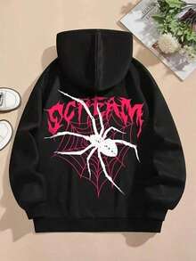 Winter BestsellersWomen'S Black Hoodie With Vibrant Pink Spider Web & Gothic Lettering Graphic - Cozy Slim-Fit Long Sleeve Pullover, All-Season Casual Streetwear, Polyester Blend, Machine Washable, Bold Statement Sweatshirt For Parties, Casual Attire & Night Outfits, Day To Night Wear, White Print Design For Versatile Styling, Nostalgic Retro Style, Random Hand Draw Prin, Streetwear, Fashionforward Womenfall Hoodies,Men's Fall Clothes,Street Wear,Halloween,Mens Hoodies,Y2k Clothes,Jesus Hoodie,Thanksgiving Day,Nightmare Before Christmas,Christmasgraphic Hoodies For Men,Vintage Graphic Hoodies With Hip-Hop Style, Unisex Styles, Perfect For Gifting, Ideal For Christmas And Winter, Printed & Shipped In USAsupple Cozy Sweatshirtvacation Outfits - màu đen - Xem 1