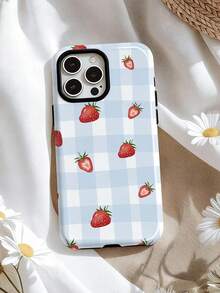 1 件装艺术格纹草莓图案亮面二合一贴膜手机壳，适用于三星/11/12/13/14/15/16/17 Pro Max - 彩色 - 查看 1
