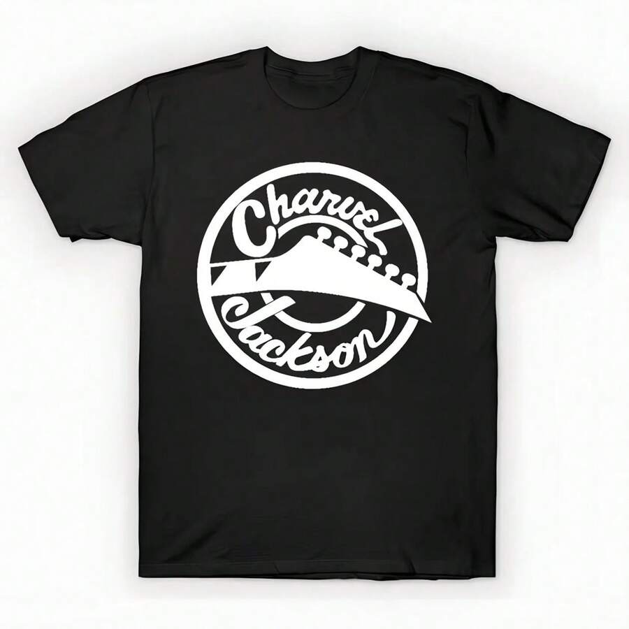 Cotton Oversized Printed-Shirt Unisex, Solid Black Casual Graphic Tee, Summer Essential Layering Top, S-3XL  Charvel Jackson Guitars - Charvel Jackson Gui - 黑色 - 查看 1
