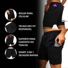 2-In-1 Compression Shorts For Gym, Training, Fitness, Crossfit, Running, Anime, Smile - 白色 - 查看 3
