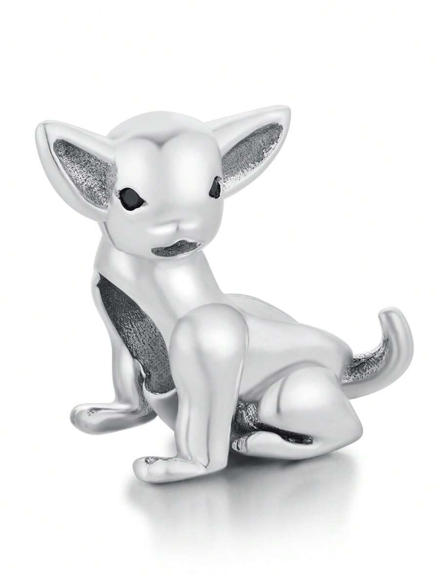 一件极简风格925纯银吉娃娃锆石镶嵌吊坠珠，可DIY制作，纪念款，中性生日礼物 - 銀色 - 查看 1