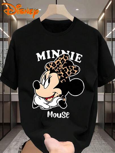 1pc Men's Cartoon Mickey Mouse Print Short Sleeve T-Shirt, Round Neck, Stretchy, Suitable For Daily Wear, Easy Care Material, Fashionable Casual Men's T-Shirt, Short Sleeve Tee
