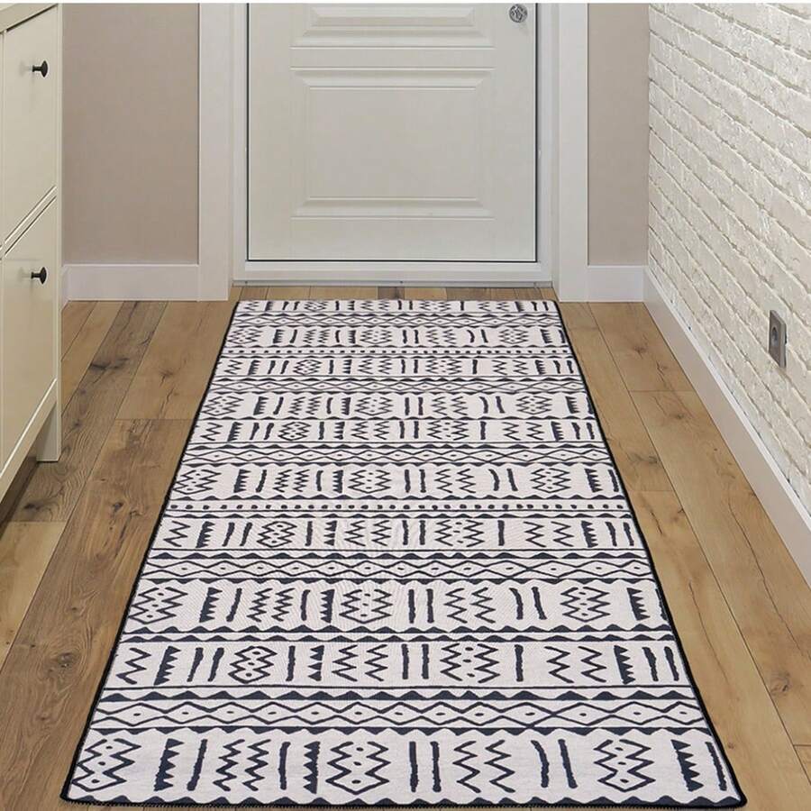 Kitchen Rug - Kitchen Hallway Rug - Machine Washable, Non-Slip Kitchen Mat, Sizes: 60*150, 60*200, 80*200, 100*200, 120*180 Cm, Made In Turkey - Black and White - View 1