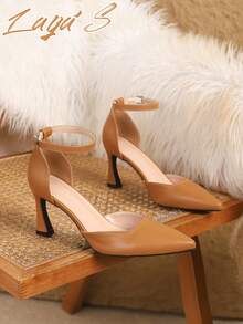 New Spring/Summer 2026 Collection: ZA Style Pointed-Toe Stiletto Heels For Women. Elegant, Fashionable, And Classic. Available In Brown, Black, Leopard Print, Brown Mixed Colors, Animal Prints, And Color Patchwork. Made Of Premium Velvet And Superior Leather. Features A Single-Strap Buckle For Easy Wear. Suitable For Weddings, Mother's Day, Parties, Family Gatherings, Dresses, Professional Casual Wear, Outdoor Wear, And Business Formal Occasions. (Local Warehouse Delivery Available In As Little As 3 Days) - 棕色 - 查看 5