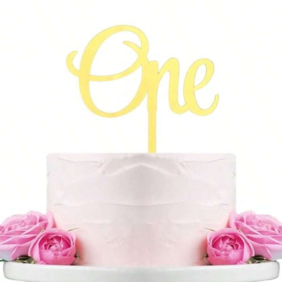 DNumber One Cake Topper For 1st/First Birthday Baby Shower First Anniversary Celebration Mirror Gold Acrylic Decoration - như hình - Xem 1