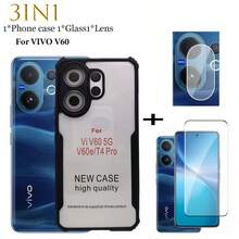 3-In-1 Phone Case: Acrylic Anti-Drop Matte Transparent Case + 9H Hardness Tempered Glass Screen Protector + 3pcs Camera Lens Film, Suitable For Gaming, Outdoor, School, Travel - Black - View 1