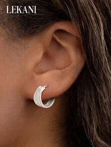 1pair 925 Sterling Silver Earrings Silver Multi-layered Wire Earrings Minimalist, Vintage, Fashionable Earrings, Perfect For Daily Wear And As A Gift For Friends And Girlfriend - Silver - View 7