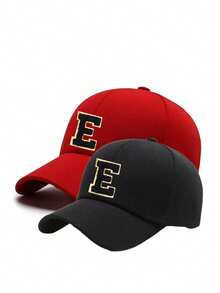 2PCS Children Hip Hop Cap A-Z Letter Embroidery Baseball Caps Girls Boys Snapback Hat Adult Adjustment Outdoor Casual Sun Hats Bone 8-16Y - Black+Red - View 7