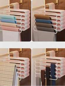 10/5pcs White 5-Tier Plastic Hanging Clothes Rack, Dorm Room Essential, Skirt/Pants/Scarf/Tie Hanger, Non-Slip, Space Saving Wardrobe Storage Back-To-School Season - 彩色 - 查看 5