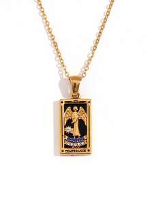 Nuevo collar original de la Reina, el Amante, el Mago y la Luna del Tarot, de acero inoxidable antioxidante con decoración chapada en oro de 18K - Dorado - Ver 18