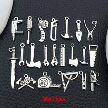1套古银色工具系列扳手、螺丝刀、锤子，可用于珠宝制作DIY钥匙扣、耳环、手链、项链、吊坠等。 - 彩色 - 查看 14