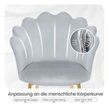 Samt Sessel mit goldenen Metallbeinen, eleganter und bequemer Polsterstuhl für Wohnzimmer, Schlafzimmer, Büro oder Schminktisch, stilvoller Lounge Chair im modernen Design, 43x43x82 cm - Grau - Übersicht 6
