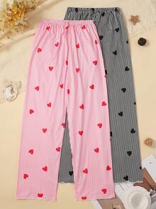 2pcs Women's Home Pants & Women's Casual Striped & Bow Print Pants & Women's Home Pants Series, Spring/Summer - Multicolor - View 2