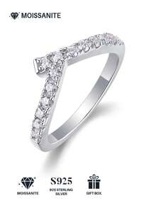 925纯银莫桑石戒指，适合宴会、派对、正式场合、节日、情人节、订婚、婚礼、周年纪念、生日礼物等场合，附带证书 - 銀色 - 查看 2