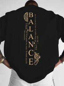 BALANCE Graphic Print, Men'S Short-Sleeve T-Shirt, Stylish Casual Round-Neck Top, Summer Outdoor Short-Sleeve Men'S Clothing - 黑色 - 查看 1