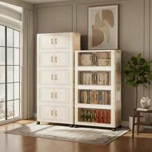 40/50/60cm Organizer Cabinet, Foldable, Stackable, With Wheels, Multipurpose, 2 Doors - 查看 6