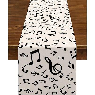 1PC Linen Note Table Runner Music Activity Birthday Party Wedding Decoration Farmhouse Home Restaurant Kitchen Table Decor (13 In X 72 In)
