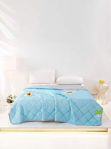 1件装柔软舒适简约轻盈夏季被子/毯子，四季皆宜，可机洗，适用于卧室、客房、旅行，现代风格，易于打理，适用于单人/双人床、酒店、露营和家居装饰，豪华酒店床上用品 | 现代绗缝设计 | 波浪压纹，夏季装饰，房间装饰 - 冰川藍 - 查看 11