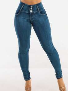 Butt Lift High Waisted Stretch Skinny Jeans Med Sand Wash - Multicolor - View 6