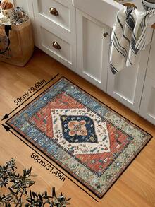 1 pieza Alfombra de estilo vintage, alfombra rectangular de poliéster tradicional bohemia desgastada de color rojo, fácil de cuidar y lavable, adecuada para sala de estar, pasillo, mesita de noche, sala de estar, dormitorio, oficina, cocina, decoración rústica del hogar - Multicolor - Ver 22