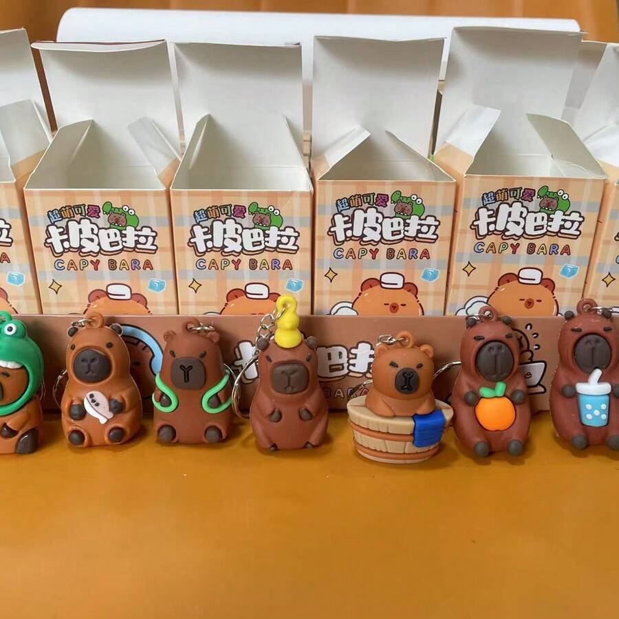 1个趣味十足的水豚毛绒钥匙扣，可爱解压玩具，学生奖励礼物，返校季好物 - 彩色 - 查看 1