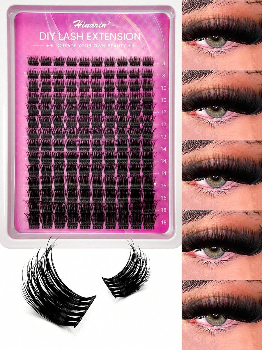 Hinarin 140 Pcs D Curl Lash Cluster Fluffy Cluster Lash Extensions Volume 0.07mm Curly Wispy DIY Mink Eyelash Extensions 8-18mm Mixed Tray Makeup Tools Personal Lash Extensions Suitable For Daily Makeup And Role Play False Eyelashes Fake Lashes