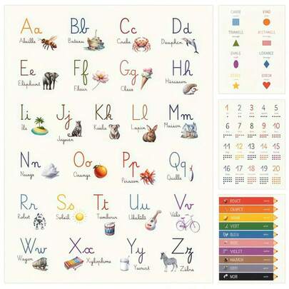 Perfect Gift: 4 Children's Educational Posters (30x40cm) - Letters, Numbers, Colors, Shapes - Alphabet Posters - Creative Decorations For Children's Rooms, Nurseries, And Kindergartens.