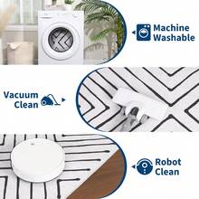 1Pcs Home Decor Large White/Black Area Rug For Living Room Modern Washable Rug Farmhouse Non Slip Non Shedding Throw Rugs Low Pile Stain Resistant Indoor Carpet For Bedroom Office Dining Room Runner For Enteryway Hallway - 灰黑色 - 查看 5